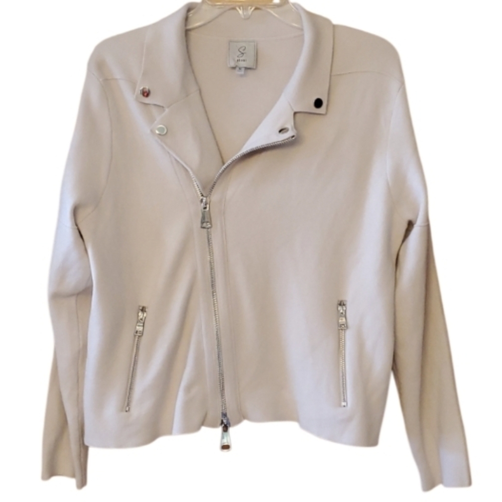 Sioni Cream Moto Sweater Knit Zip Jacket Size Medium